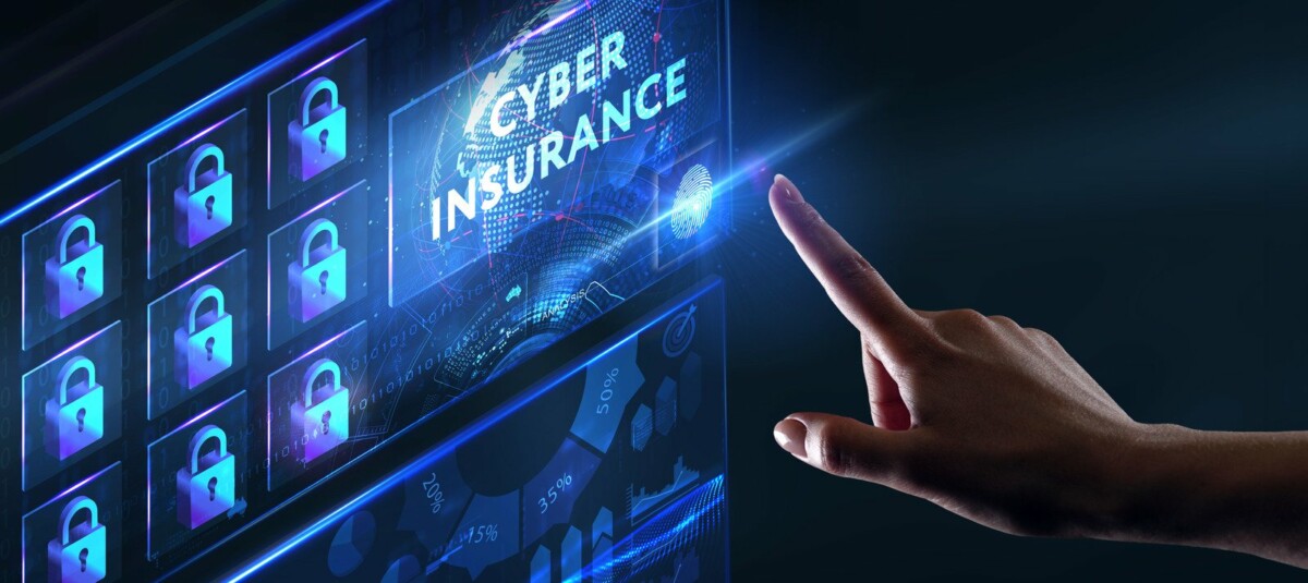 young businessman working in the office select the icon cyber insurance on the virtual display